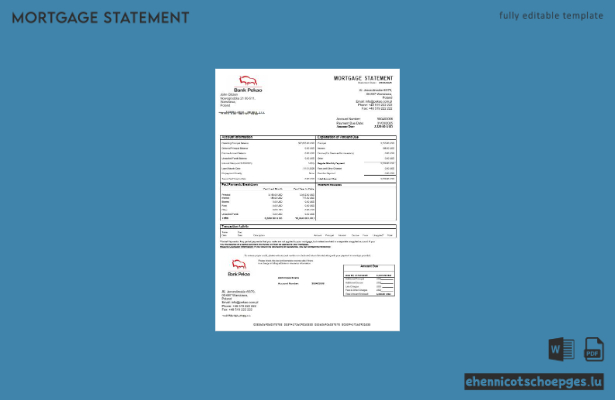 Beispielansicht eines Hypothekenauszugs der Poland Bank Pekao S.A. in Word- und PDF-Formaten